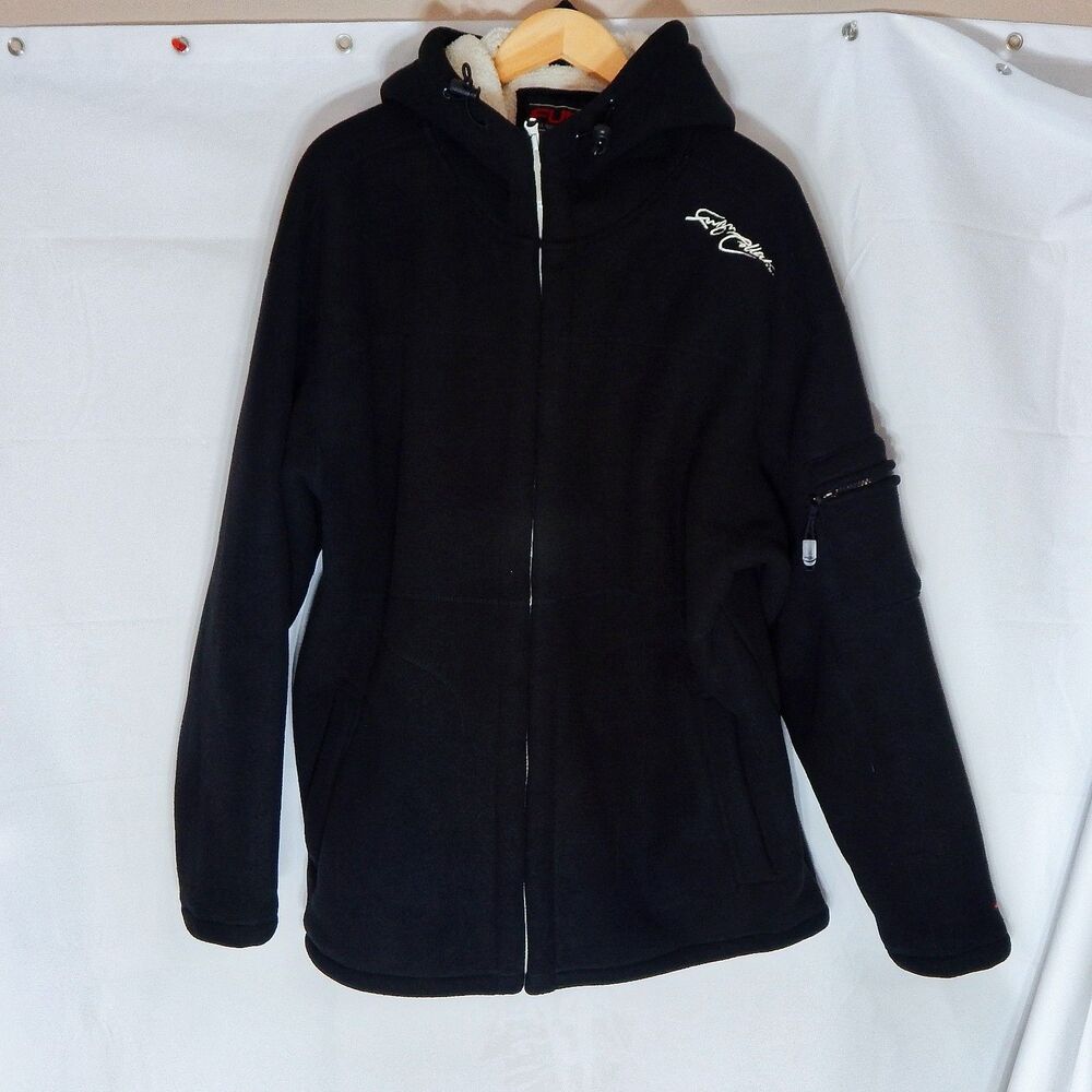 Fubu Collection Black Hoodie Mens Fleece Lined Full Zip Large Sleeve Pocket